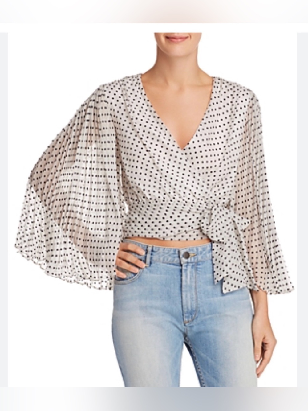 Alice +Olivia Wrap Front Polka Dot Blouse - White M